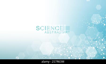 Modern scientific background with hexagons, lines and dots. Wave flow abstract background. Molecular structure for medical, technology, chemistry Stock Vector