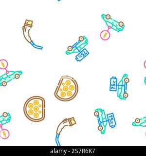 electric car charging vector seamless pattern thin line illustration. electric car charging seamless pattern vector Stock Vector