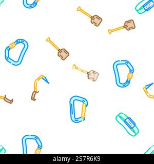 mountaineering tool sport vector seamless pattern thin line illustration. mountaineering tool sport vector seamless pattern Stock Vector