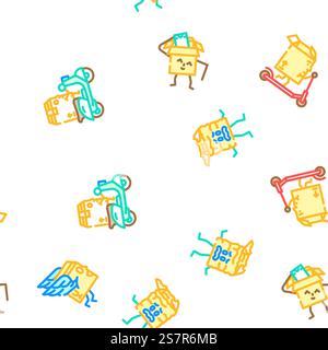 cardboard box character vector seamless pattern thin line illustration. cardboard box character seamless pattern vector Stock Vector