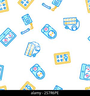 smart home control vector seamless pattern thin line illustration. smart home control seamless pattern vector Stock Vector