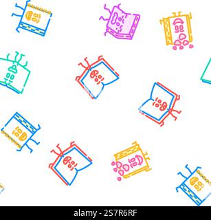 book character school vector seamless pattern thin line illustration. book character school seamless pattern vector Stock Vector