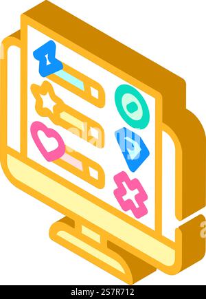 user interface design game development isometric icon vector. user interface design game development sign. isolated symbol illustration. user interface design game development isometric icon vector illustration Stock Vector