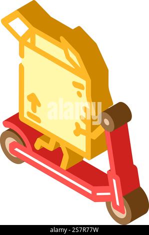 scooter ride cardboard box character isometric icon vector. scooter ride cardboard box character sign. isolated symbol illustration. scooter ride cardboard box character isometric icon vector illustration Stock Vector