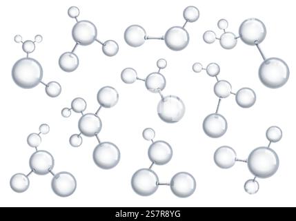 Chemistry macro models. 3d transparency molecular structures collection, molecules with reflection. Genetic and biotechnology abstract formulas. Organic frames with copy space vector isolated set. Chemistry macro models. 3d transparency molecular structures collection, molecules with reflection. Genetic and biotechnology abstract formulas. Organic frames vector isolated set Stock Vector