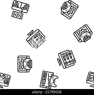 game development software vector seamless pattern thin line illustration. game development software seamless pattern vector Stock Vector