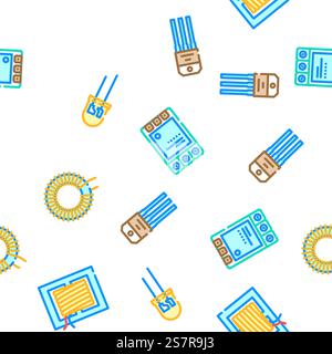 component electronic chip vector seamless pattern thin line illustration. component electronic chip vector seamless pattern Stock Vector
