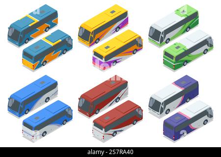 Blue city buses. Isometric vector illustration of blue city buses. Focused on public commuting, urban transportation, and transit network visuals Stock Vector