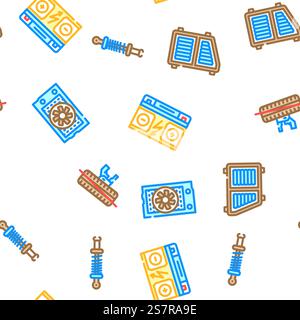 car mechanic auto vector seamless pattern thin line illustration. car mechanic auto seamless pattern vector Stock Vector