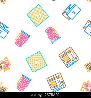 game pc computer gaming vector seamless pattern thin line illustration. game pc computer gaming vector seamless pattern Stock Vector
