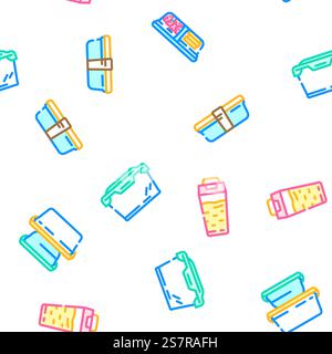 lunch school food box lunchbox vector seamless pattern thin line illustration. lunch school food box lunchbox vector seamless pattern Stock Vector
