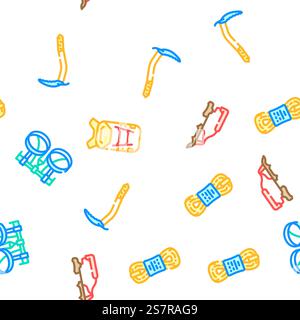 mountaineering tool sport vector seamless pattern thin line illustration. mountaineering tool sport vector seamless pattern Stock Vector