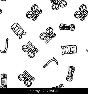 mountaineering tool sport vector seamless pattern thin line illustration. mountaineering tool sport vector seamless pattern Stock Vector