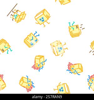cardboard box character vector seamless pattern thin line illustration. cardboard box character seamless pattern vector Stock Vector