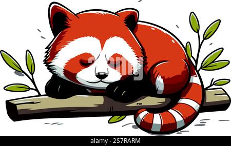 Cute red panda sleeping on a branch. Vector illustration. Stock Vector