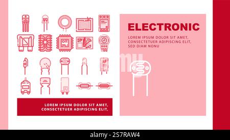 component electronic chip landing web page vector. microchip circuit, hardware engineering, part processor, technology electrical component electronic chip Illustration. component electronic chip landing header vector Stock Vector