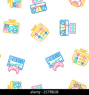 game development software vector seamless pattern thin line illustration. game development software seamless pattern vector Stock Vector