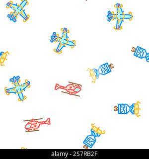 aeronautical engineer aviation vector seamless pattern thin line illustration. aeronautical engineer aviation vector seamless pattern Stock Vector