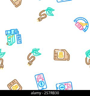 electric car charging vector seamless pattern thin line illustration. electric car charging seamless pattern vector Stock Vector
