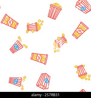 popcorn food snack cinema vector seamless pattern thin line illustration. popcorn food snack cinema vector seamless pattern Stock Vector