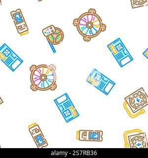 game pc computer gaming vector seamless pattern thin line illustration. game pc computer gaming vector seamless pattern Stock Vector