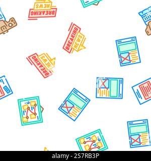 news media screen business vector seamless pattern thin line illustration. news media screen business vector seamless pattern Stock Vector