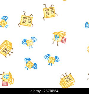 cardboard box character vector seamless pattern thin line illustration. cardboard box character seamless pattern vector Stock Vector