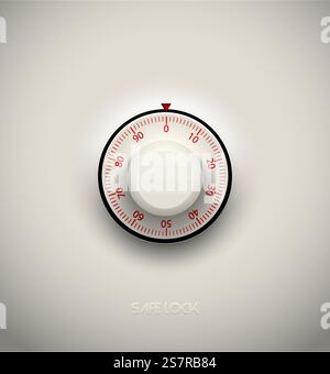 Realistic combination safe lock plastic element on white background. Red round scale. Vector icon or design element.. Realistic combination safe lock plastic element on white background. Red round scale. Vector icon or design element Stock Vector