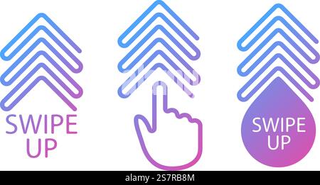Swipe up, set of buttons for social media. Arrow web icon for advertising and marketing in social media application. Scroll or swipe up. Simple linear gradient design.. Swipe up, set of buttons for social media. Arrow web icon for advertising and marketing in social media application. Scroll or swipe up. Simple linear gradient design Stock Vector