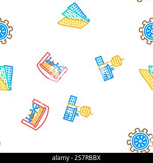 aeronautical engineer aviation vector seamless pattern thin line illustration. aeronautical engineer aviation vector seamless pattern Stock Vector