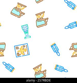 aeronautical engineer aviation vector seamless pattern thin line illustration. aeronautical engineer aviation vector seamless pattern Stock Vector