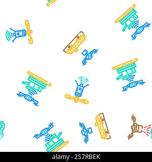 drone use technology vector seamless pattern thin line illustration. drone use technology seamless pattern vector Stock Vector