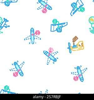 aircraft mechanic aviation vector seamless pattern thin line ...