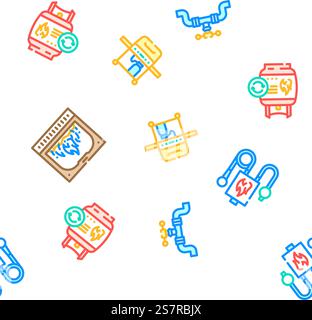 gas energy oil power pipeline vector seamless pattern thin line illustration. gas energy oil power pipeline vector seamless pattern Stock Vector