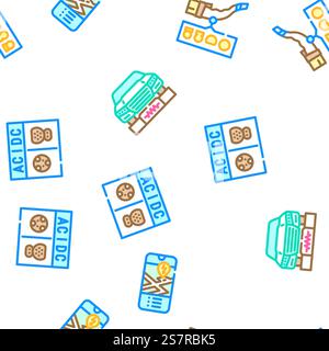 electric car charging vector seamless pattern thin line illustration. electric car charging seamless pattern vector Stock Vector