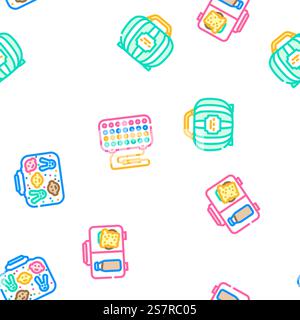 lunch school food box lunchbox vector seamless pattern thin line illustration. lunch school food box lunchbox vector seamless pattern Stock Vector