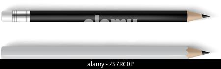 Pencils realistic black and white with and without eraser. Business or school stationery above view, writing or drawing tools mockup with shadows, marketing branding template, vector isolated set. Pencils realistic black and white with and without eraser. Business or school stationery above view, writing or drawing tools mockup with shadows, branding template, vector isolated set Stock Vector