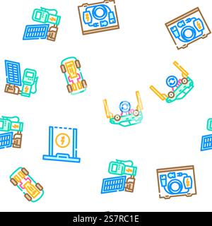electric car charging vector seamless pattern thin line illustration. electric car charging seamless pattern vector Stock Vector