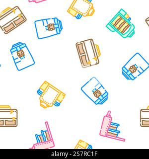 lunch school food box lunchbox vector seamless pattern thin line illustration. lunch school food box lunchbox vector seamless pattern Stock Vector