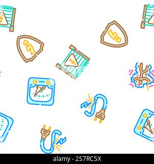 electrical danger voltage vector seamless pattern thin line illustration. electrical danger voltage seamless pattern vector Stock Vector