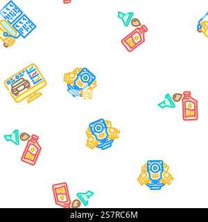 car mechanic auto vector seamless pattern thin line illustration. car mechanic auto seamless pattern vector Stock Vector