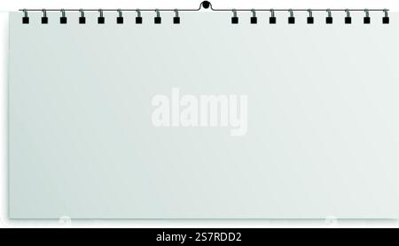 Mockup wall calendar. Blank horizontal white sheets hanging on wall. Front view empty square pages on spiral, office event reminder, business stationery template, month diary 3d vector isolated object. Mockup wall calendar. Blank horizontal white sheets hanging on wall. Front view empty square pages on spiral, office event reminder, business stationery template, month diary vector object Stock Vector