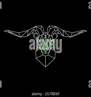 Mountain goat head in geometric style. Polygonal graceful horns. Wild animal illustration for use print on t-shirt, tattoo etc. Stock Vector