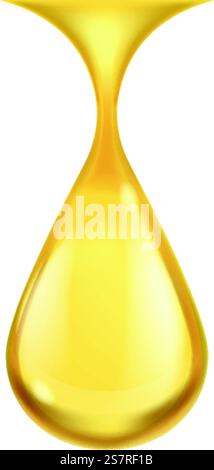 Oil drop realistic. Yellow droplet 3D. Gold honey or petroleum droplets, icon of shiny essential aroma or olive cooking oils, falling golden liquid, Vector single isolated on white background object. Oil drop realistic. Yellow droplet 3D. Gold honey or petroleum droplets, icon of shiny essential aroma or olive cooking oils, falling golden liquid, Vector single isolated object Stock Vector