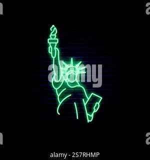 Bright light banner with Statue of Liberty in neon style. Famous New York landmark. Neon signboard. Vector illustration. Stock Vector