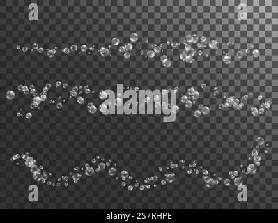 Fizzing water bubbles realistic texture on transparent background isolated. Fizzing air bubbles stream. Oxygen underwater composition template. Fizzing water bubbles realistic texture on transparent background isolated. Fizzing air bubbles stream. Oxygen underwater composition template. Stock Vector