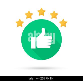 Thumb up icon with shadow. Star rating customer satisfaction Stock Vector
