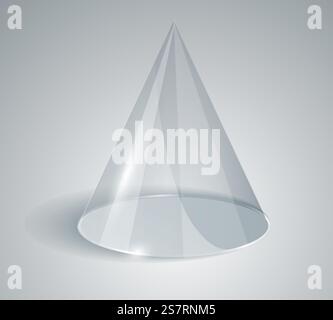 Transparent cone isolated on white background. Glass design. Geometric body of revolution. Element Graphic Design. Logo glass. . Transparent cone isolated on white background Stock Vector