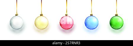 Colorful christmas balls set on white background. Christmas decorations. Vector object for christmas design, mockup. Vector realistic object Illustration 10 EPS.. Colorful christmas balls set on white background. Christmas decorations. Vector object for christmas design, mockup. Vector realistic object Illustration 10 EPS Stock Vector