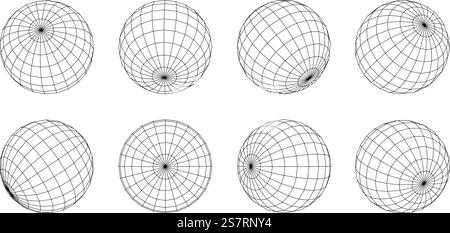 Wireframe sphere with connected lines isolated. Abstract grid globes in different positions. 3d design technology style.. Wireframe sphere with connected lines isolated. Abstract grid globes in different positions. 3d design technology style Stock Vector